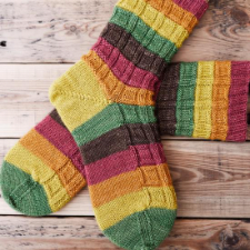 Striped socks with a simple texture of squares.
