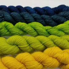 Mini skein set from warm yellow to spring greens to deep blues.