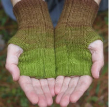 Fingerless Mitts in stockinette with ribbed cuffs.