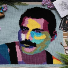 Warhol-esque colorful portrait of Freddie Mercury, circa 1980s.