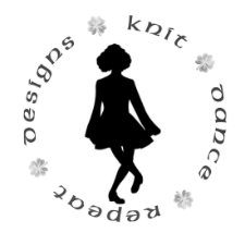 Dancing figure with the words Knit Dance Repeat Designs