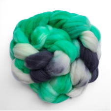 Braided roving in the colors of mint chocolate chip ice cream, heavy on the mint.