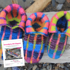 Brightly colored doubleknit slippers with foldover tops.