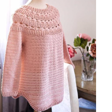 Long-sleeve pullover with openwork around the yoke.