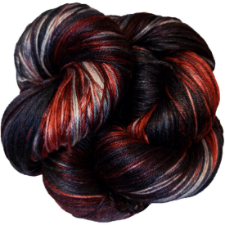 Shiny, twisted skein in deep variegated colorway.