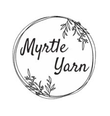 Drawing of coiled branches, with the words Myrtle Yarn inside.
