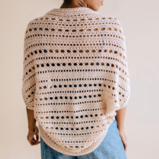 Rectangular construction cocoon-style cardigan with openwork stripes, shown in single neutral color.