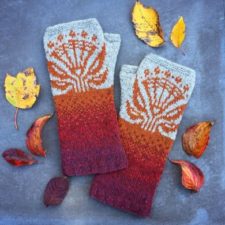 Botanical colorwork on fingerless mitts.