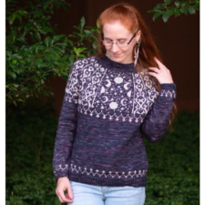 Two color sweater with elaborate yoke that includes the phases of the moon.