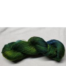 Tonal yarn in pine needle green and a pop of deep lake-water blue.