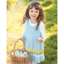 Little girl in tank dress with slight flare and colorwork along the hem.