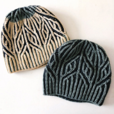 Beanies with a textural chevron pattern, knit using two-color brioche.