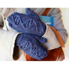 Mittens with cables and textures in a DNA helix form.