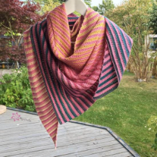 Striped asymmetric triangle shawl.