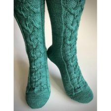 Knee socks with shifting-sands-style cable panel down the front.