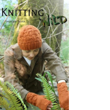 Pattern collection. Cover is a woman in the woods in a textured beanie and fingerless gloves.