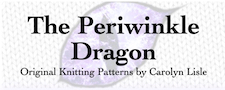 A dragon eye, with the name of the site written over it and the slogan Original patterns by Carolyn Lisle