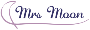 Mrs. Moon in scripted font with a ribbon around it