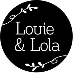 Round logo with budding twigs and the words Louie and Lola