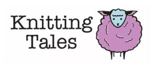 Logo has the words Knitting Tales next to a cartoon sheep