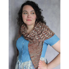 Triangular shawl with interesting geometric interplay of the yarns.