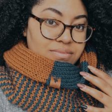 Double-wrapped infinity cowl in two colors in various combinations.