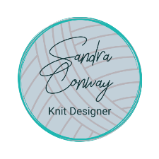 Drawing of a ball of yarn with the words Sandra Conway Knit Designer