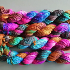 Very bright variegated yarns in several primary and secondary shades.