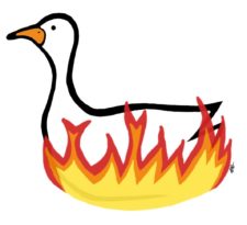 Drawing of goose in nest of flames