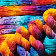 Bright, variegated yarn that looks like tie-dye.