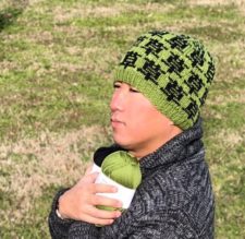 Japanese character for Grass is repeated on winter hat.