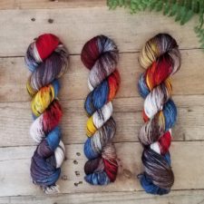 Variegated skeins in red white and blue, plus some flame colors.