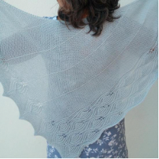 Large, semi-sheer triangular shawl with wide lace edge.