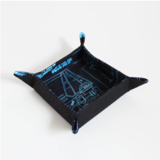 Four-cornered fabric tray in dark background with schematic of the Star Wars Imperial Shuttle in bright blue.