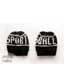 Bulky hat that reads ‘Sports Ball’ in colorwork.