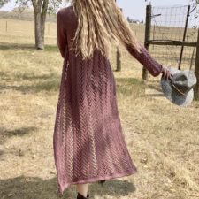 Long-sleeve, floor-length lace cardigan.