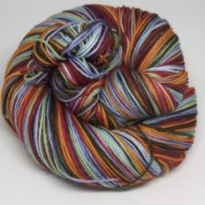 Self-striping yarn in colors of sky and desert.