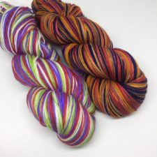 Self-striping skeins in Toy Story movie colors