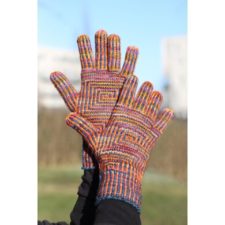 Striped gloves with geometric panel