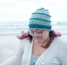 Colorwork hat featuring bands of chevrons.