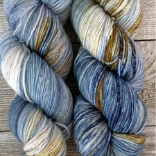 Variegated yarn in seaside colors.