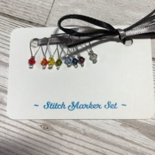Rainbow of crystal stitch markers on looped wire.