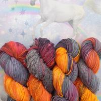 Variegated skeins in firey fall colors.