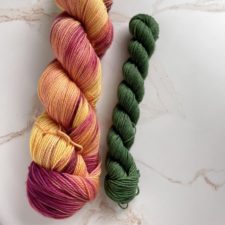 Skein in yellow and russet, with leaf-green mini for heels and toes