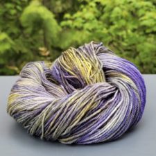 Variegated skein in mixed purples and yellow like a pansy.