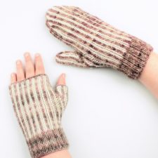 Brioche mitts and mittens in two colors.