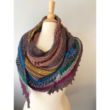 Striped shawl in many colors and textures.