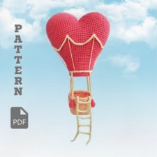 Heart-shaped hot air balloon with rigging, basket, ballast and ladder