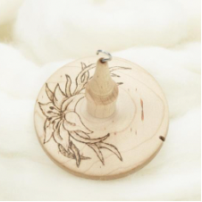 Top-whorl drop spindle with hand-burned day lilly design