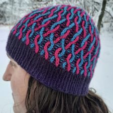 Three-color brioche cabled hat.